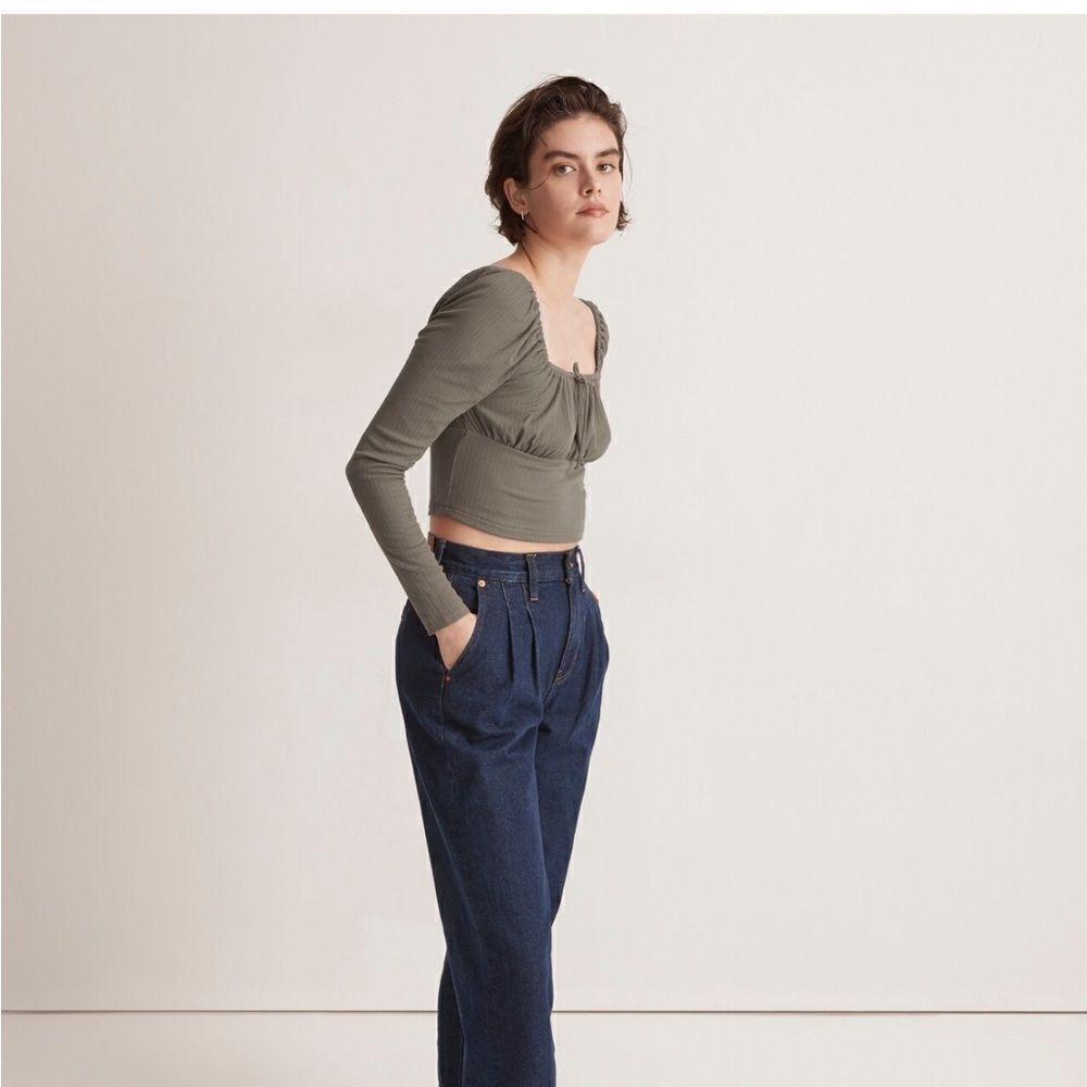 Madewell *BLACK* Ribbed Square-Neck Long-Sleeve Top